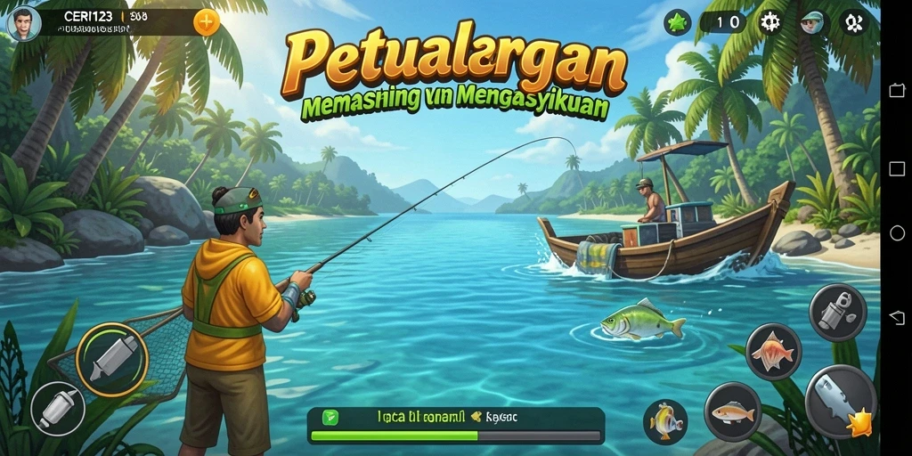 Tampilan gameplay CERI123 yang menarik saat menangkap ikan.
