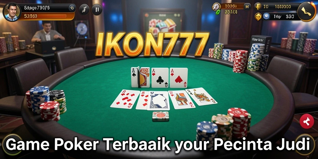 Tampilan dinamis dari gameplay Poker yang mendebarkan di IKON777.