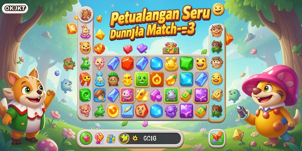 Screenshot gameplay Match-3 yang penuh warna dan menantang.